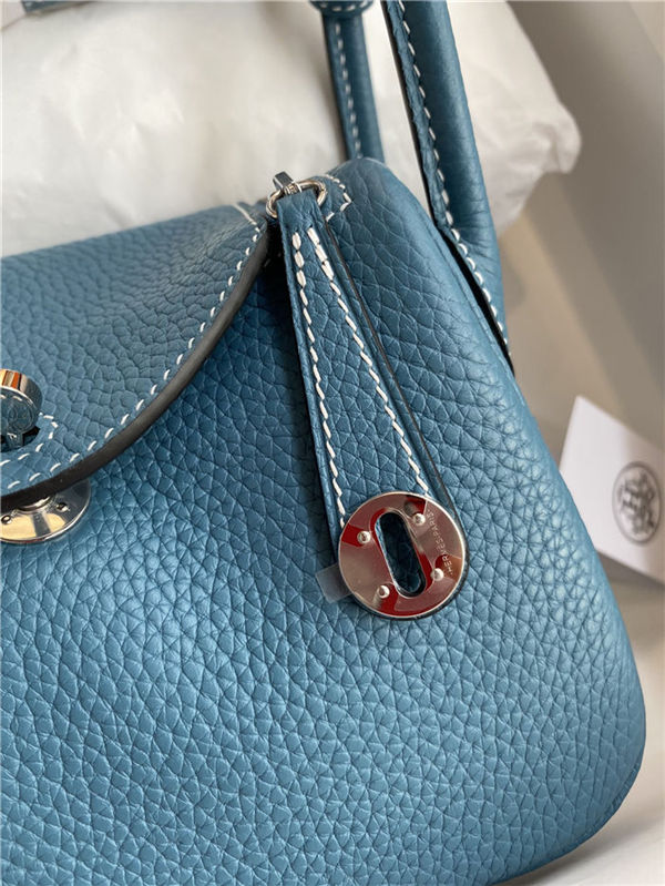 Hermes Lindy Mini Bag Clemence Leather In Denim Blue WAX High