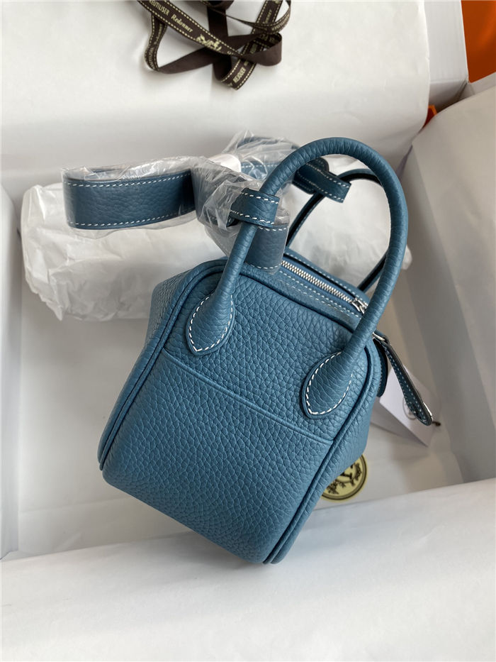 Hermes Lindy Mini Bag Clemence Leather In Denim Blue WAX High