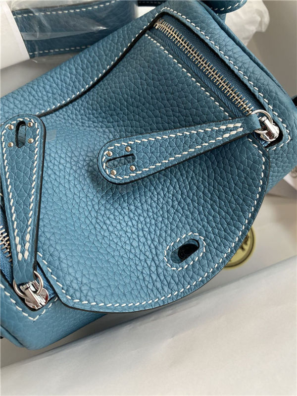 Hermes Lindy Mini Bag Clemence Leather In Denim Blue WAX High