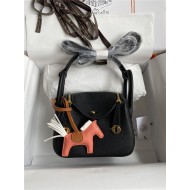 Hermes Lindy Mini Bag Clemence Leather In Black WAX High