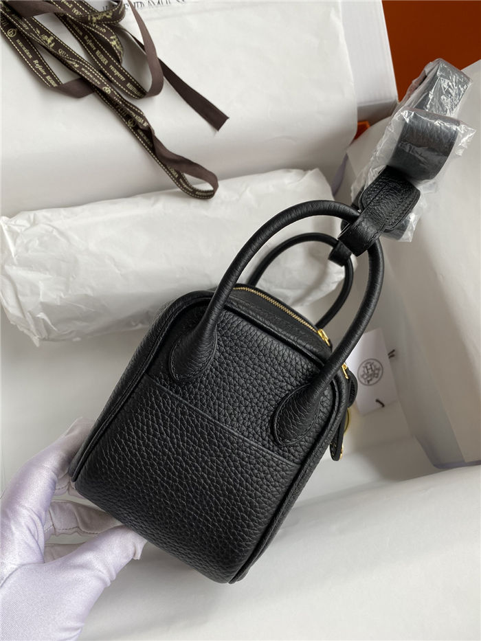 Hermes Lindy Mini Bag Clemence Leather In Black WAX High