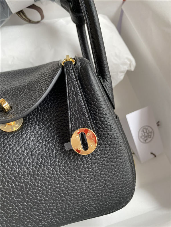 Hermes Lindy Mini Bag Clemence Leather In Black WAX High