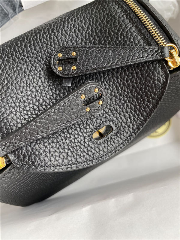 Hermes Lindy Mini Bag Clemence Leather In Black WAX High