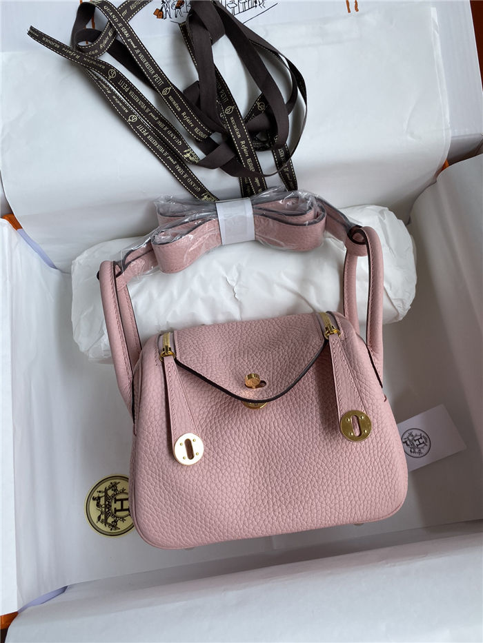 Hermes Lindy Mini Bag Clemence Leather In Pink WAX High