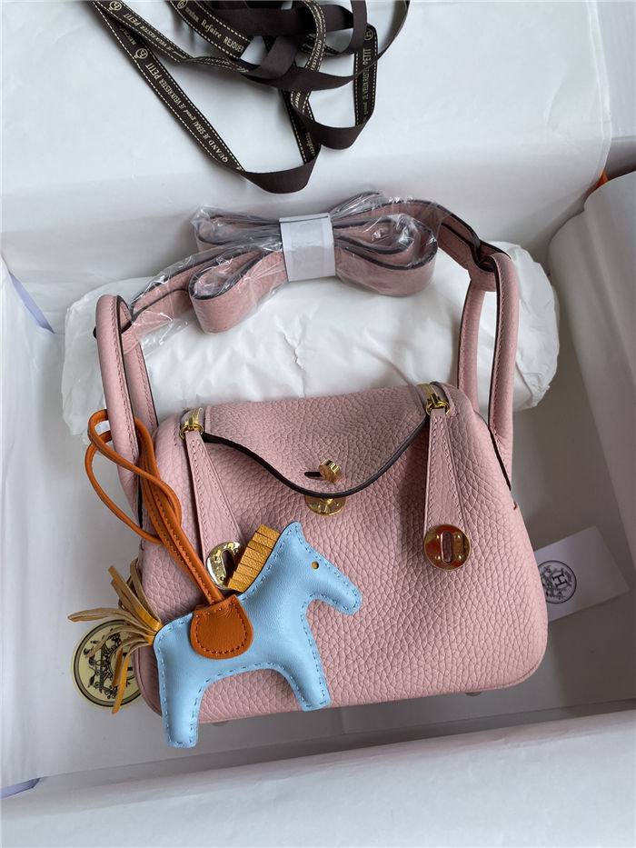 Hermes Lindy Mini Bag Clemence Leather In Pink WAX High