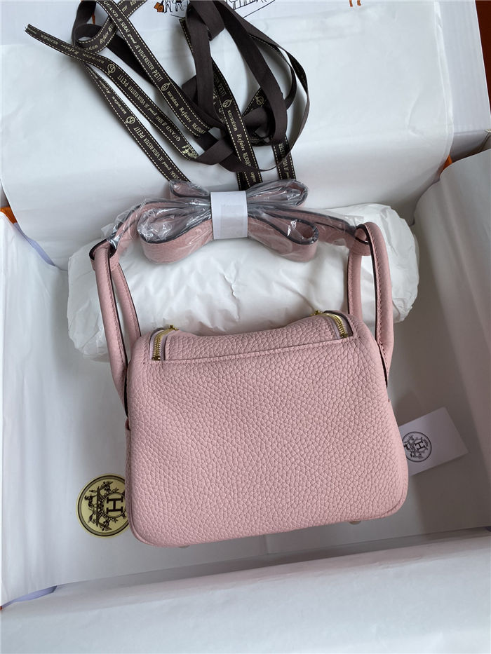 Hermes Lindy Mini Bag Clemence Leather In Pink WAX High