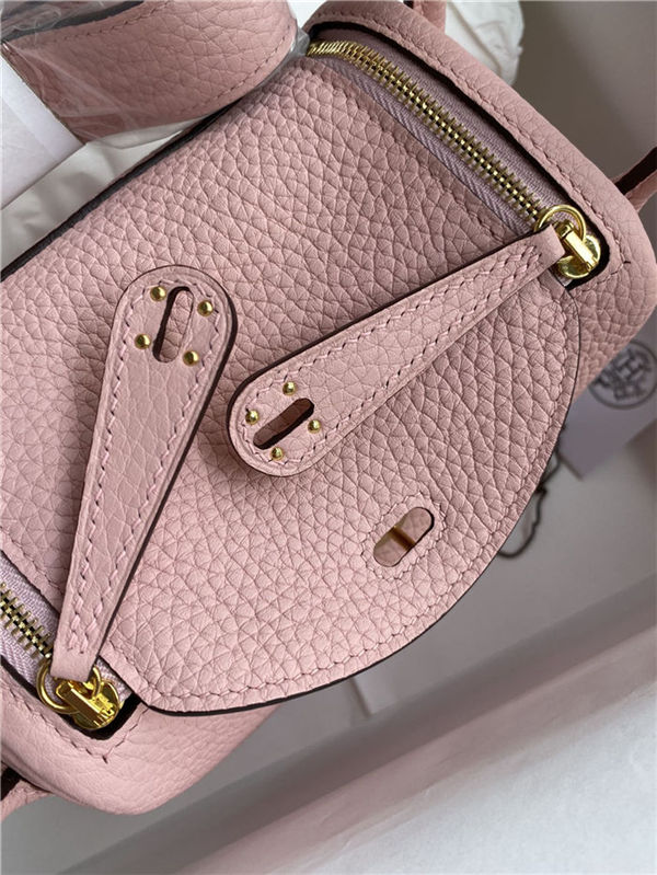 Hermes Lindy Mini Bag Clemence Leather In Pink WAX High