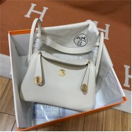 Hermes Lindy 26/30cm Bag Clemence Leather In Cream Gold-Metal WAX High