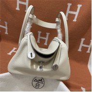 Hermes Lindy 26/30cm Bag Clemence Leather In Cream Silver-Metal WAX High