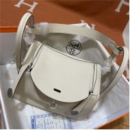 Hermes Lindy 26/30cm Bag Clemence Leather In Cream Silver-Metal WAX High