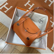 Hermes Lindy 26/30cm Bag Clemence Leather In Orange Silver-Metal WAX High