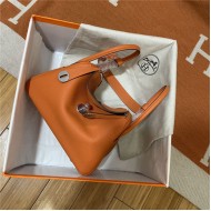 Hermes Lindy 26/30cm Bag Clemence Leather In Orange Silver-Metal WAX High