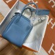 Hermes Lindy 26/30cm Bag Clemence Leather In Denim Blue Silver-Metal WAX High