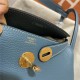 Hermes Lindy 26/30cm Bag Clemence Leather In Denim Blue Gold-Metal WAX High