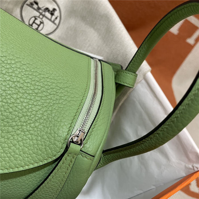 Hermes Lindy 26/30cm Bag Clemence Leather In Lt-Green Silver-Metal WAX High