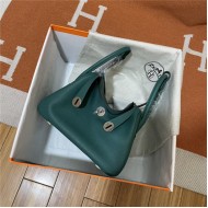 Hermes Lindy 26/30cm Bag Clemence Leather In Olive Silver-Metal WAX High