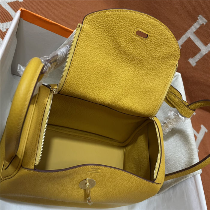 Hermes Lindy 26/30cm Bag Clemence Leather In Yellow Gold-Metal WAX High