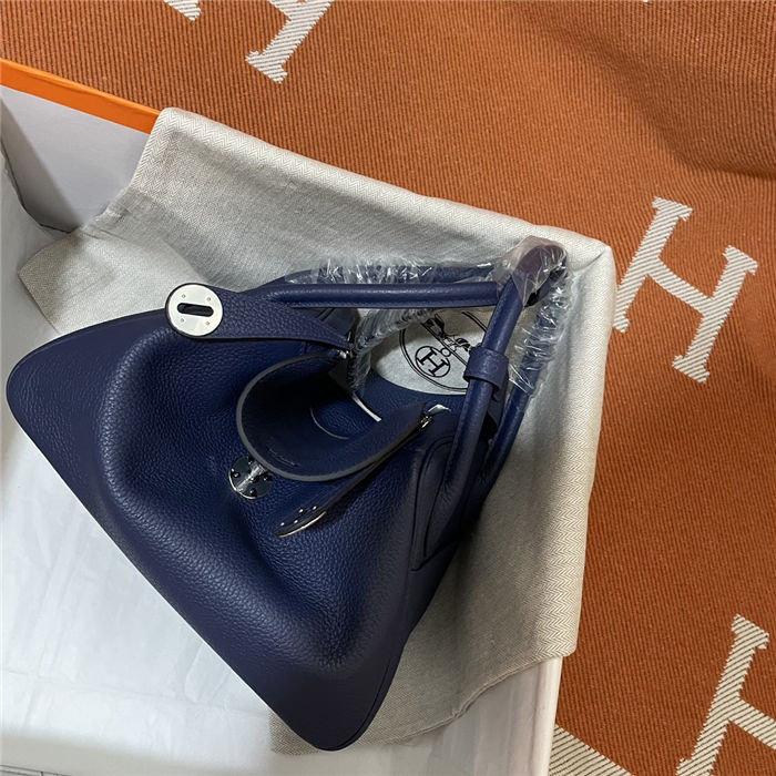 Hermes Lindy 26/30cm Bag Clemence Leather In Navy Silver-Metal WAX High