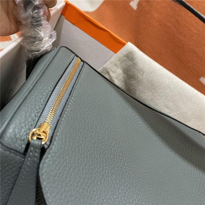 Hermes Lindy 26/30cm Bag Clemence Leather In Grey-Green Gold-Metal WAX High