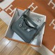 Hermes Lindy 26/30cm Bag Clemence Leather In Grey-Green Silver-Metal WAX High