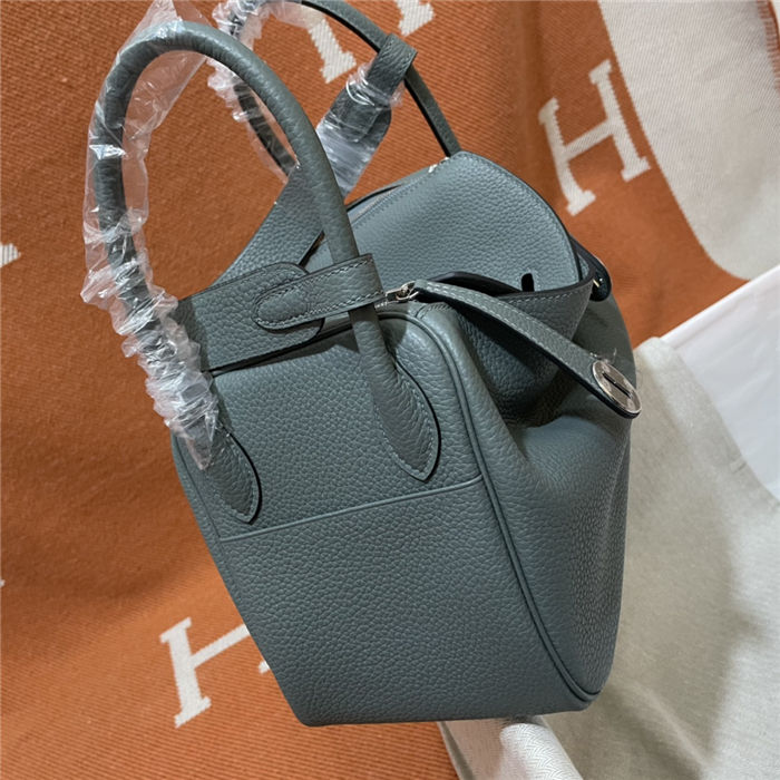 Hermes Lindy 26/30cm Bag Clemence Leather In Grey-Green Silver-Metal WAX High