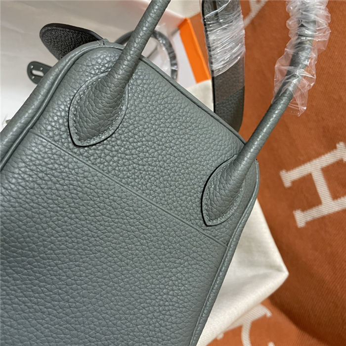 Hermes Lindy 26/30cm Bag Clemence Leather In Grey-Green Silver-Metal WAX High