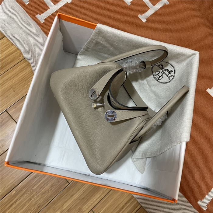 Hermes Lindy 26/30cm Bag Clemence Leather In Tourterelle Silver-Metal WAX High