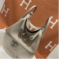 Hermes Lindy 26/30cm Bag Clemence Leather In Tourterelle Silver-Metal WAX High