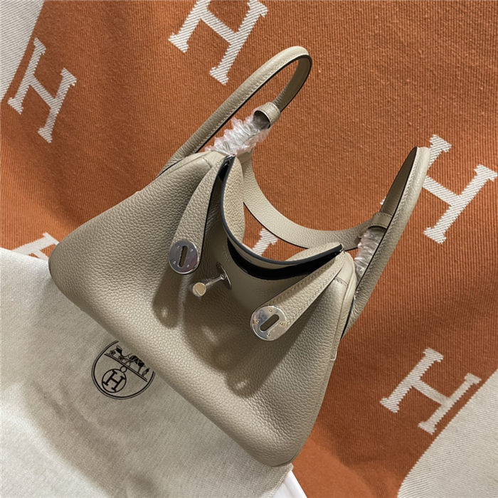 Hermes Lindy 26/30cm Bag Clemence Leather In Tourterelle Silver-Metal WAX High