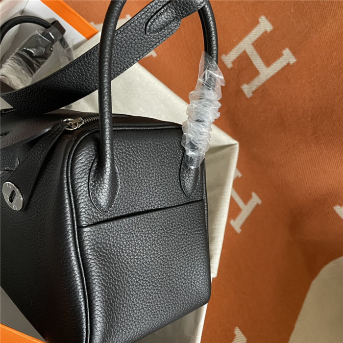 Hermes Lindy 26/30cm Bag Clemence Leather In Black Silver-Metal WAX High