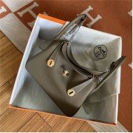 Hermes Lindy 26/30cm Bag Clemence Leather In Etoupe Gold-Metal WAX High