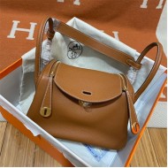 Hermes Lindy 26/30cm Bag Clemence Leather In Tan WAX High