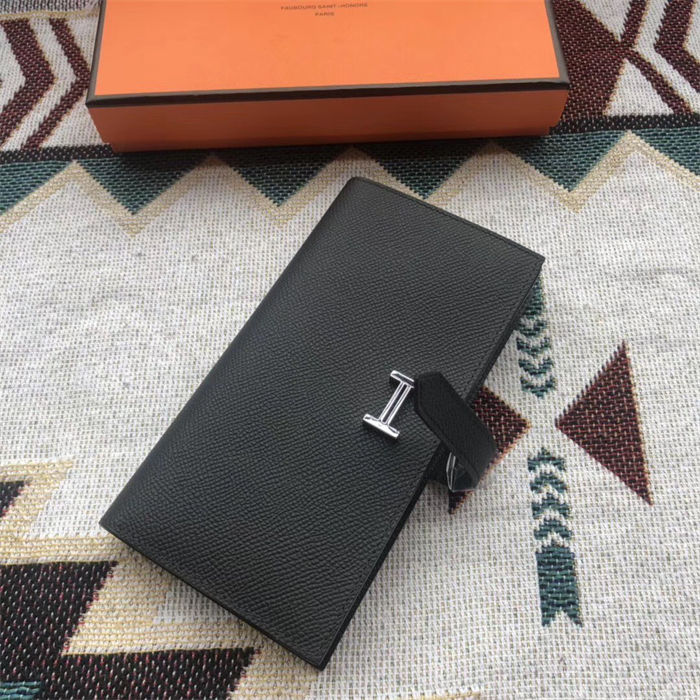 Hermes Bearn Gusset Wallet Epsom Calfskin Black High