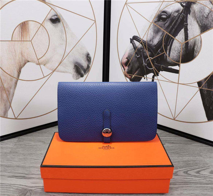 Hermes Dogon Combine Wallet Calfskin In Royal Blue High