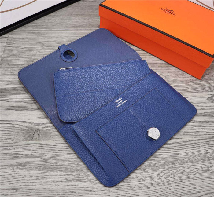 Hermes Dogon Combine Wallet Calfskin In Royal Blue High