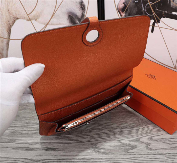 Hermes Dogon Combine Wallet Calfskin In Orange High