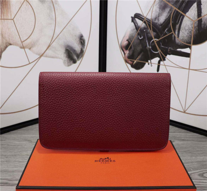 Hermes Dogon Combine Wallet Calfskin In Burgundy High