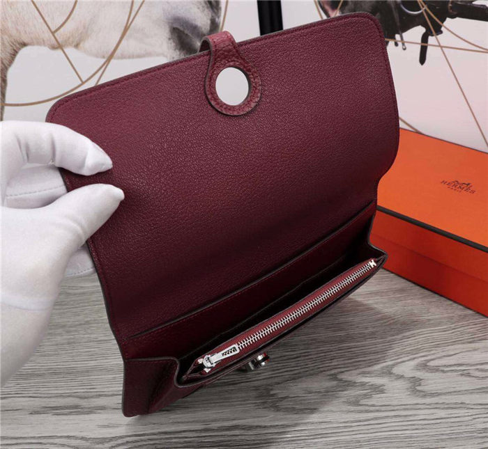 Hermes Dogon Combine Wallet Calfskin In Burgundy High