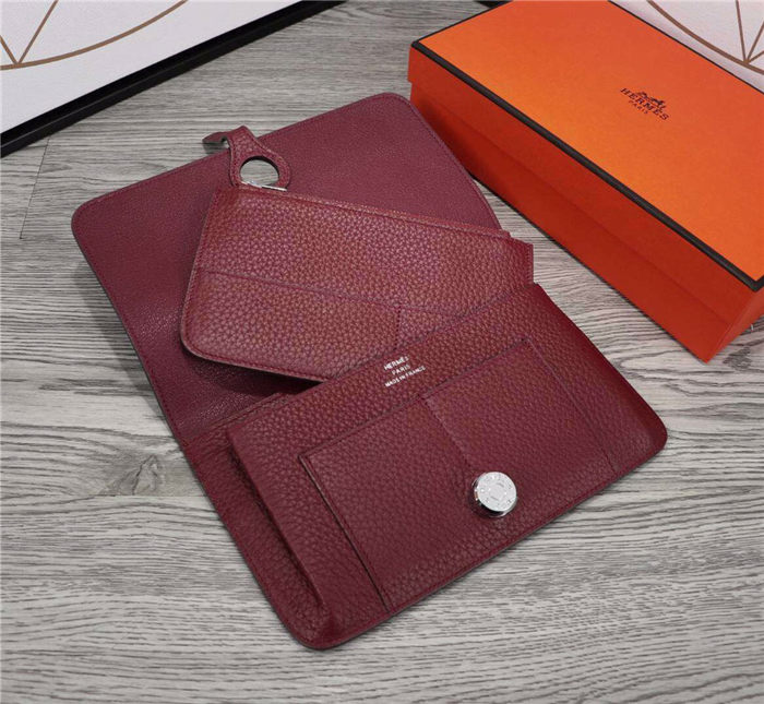 Hermes Dogon Combine Wallet Calfskin In Burgundy High