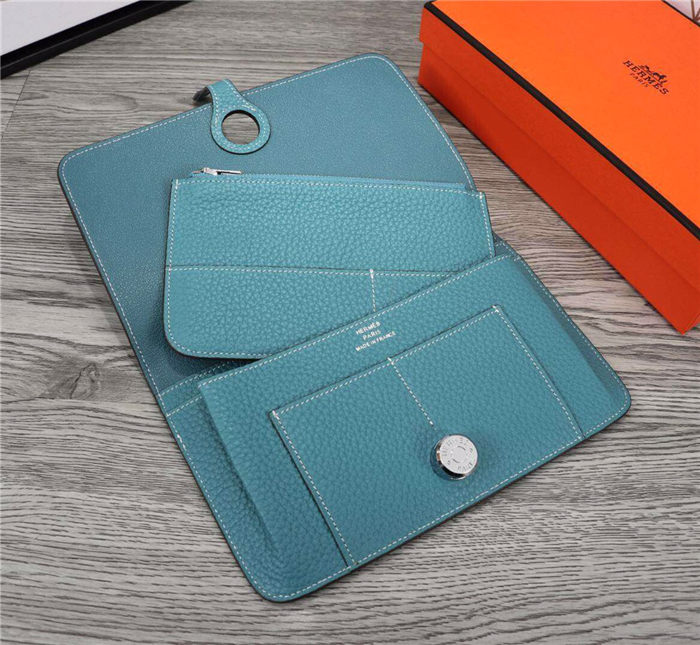 Hermes Dogon Combine Wallet Calfskin In Blue High