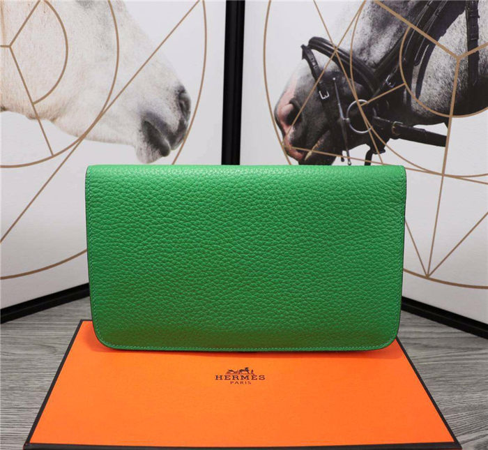 Hermes Dogon Combine Wallet Calfskin In Green High