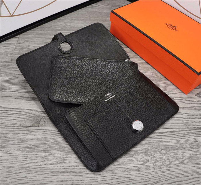 Hermes Dogon Combine Wallet Calfskin In Black High