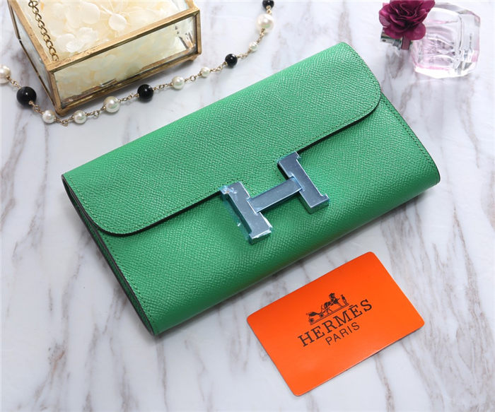 Hermes Constance Long Wallet Epsom Calfskin In Green High