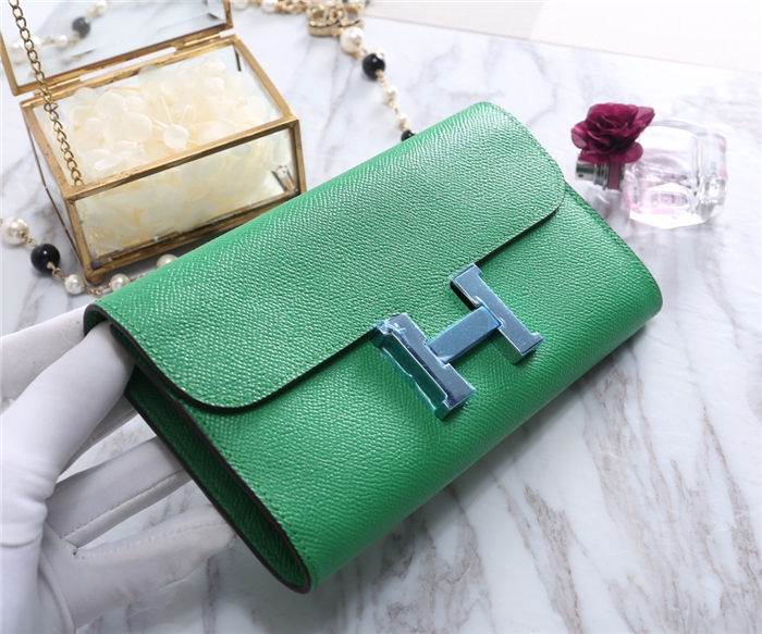 Hermes Constance Long Wallet Epsom Calfskin In Green High