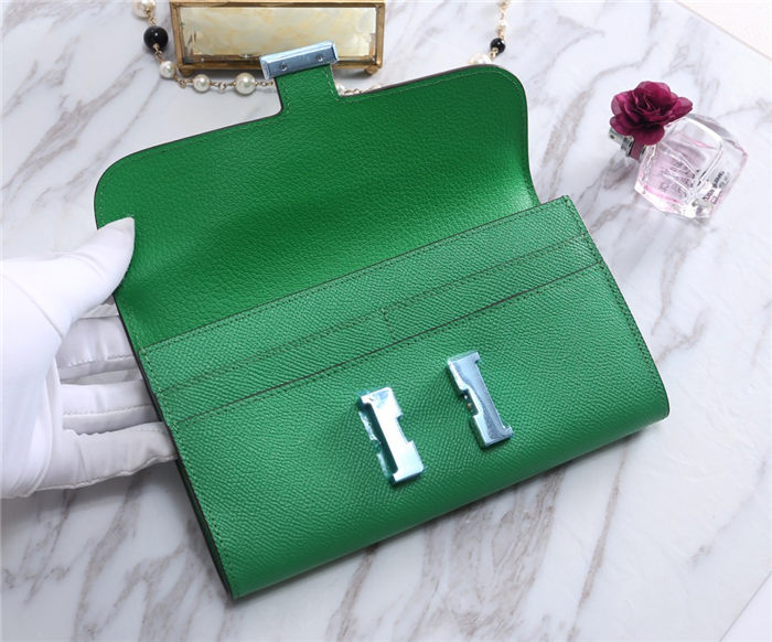 Hermes Constance Long Wallet Epsom Calfskin In Green High