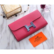 Hermes Constance Long Wallet Epsom Calfskin In Rose Red High