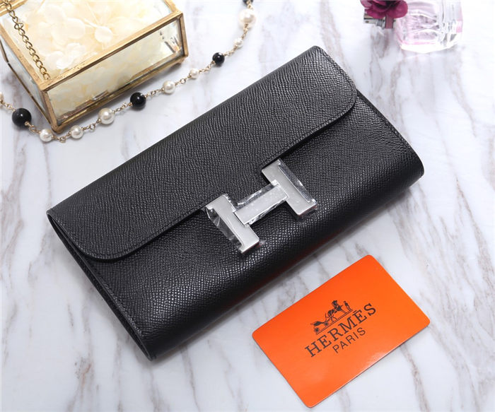 Hermes Constance Long Wallet Epsom Calfskin In Black High