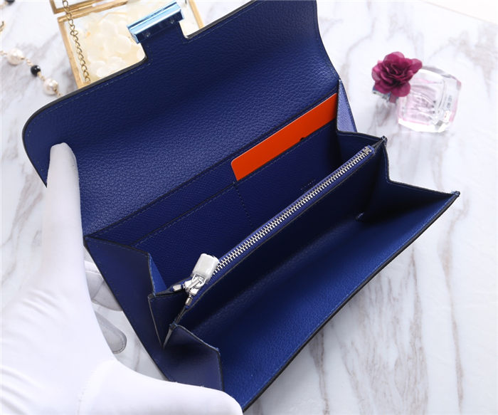 Hermes Constance Long Wallet Epsom Calfskin In Navy High