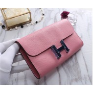 Hermes Constance Long Wallet Epsom Calfskin In Pink High