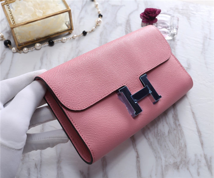 Hermes Constance Long Wallet Epsom Calfskin In Pink High